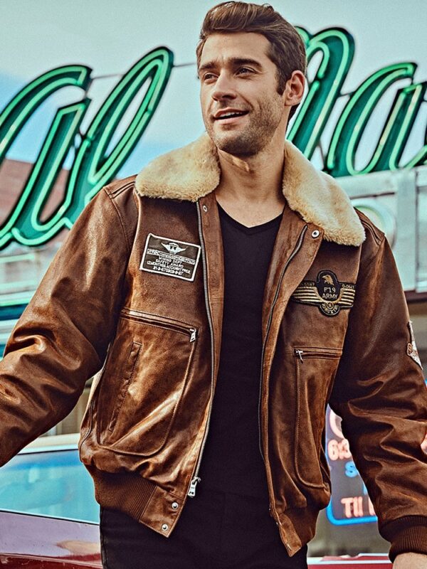 Men's Fur Collar With Cotton Leather Jacket - Image 4