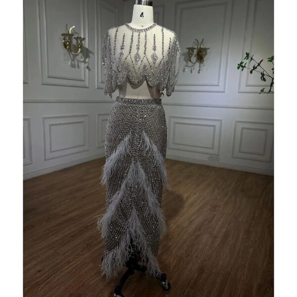 American Silver  Slim-fit Feather Shawl  Dress - Image 4