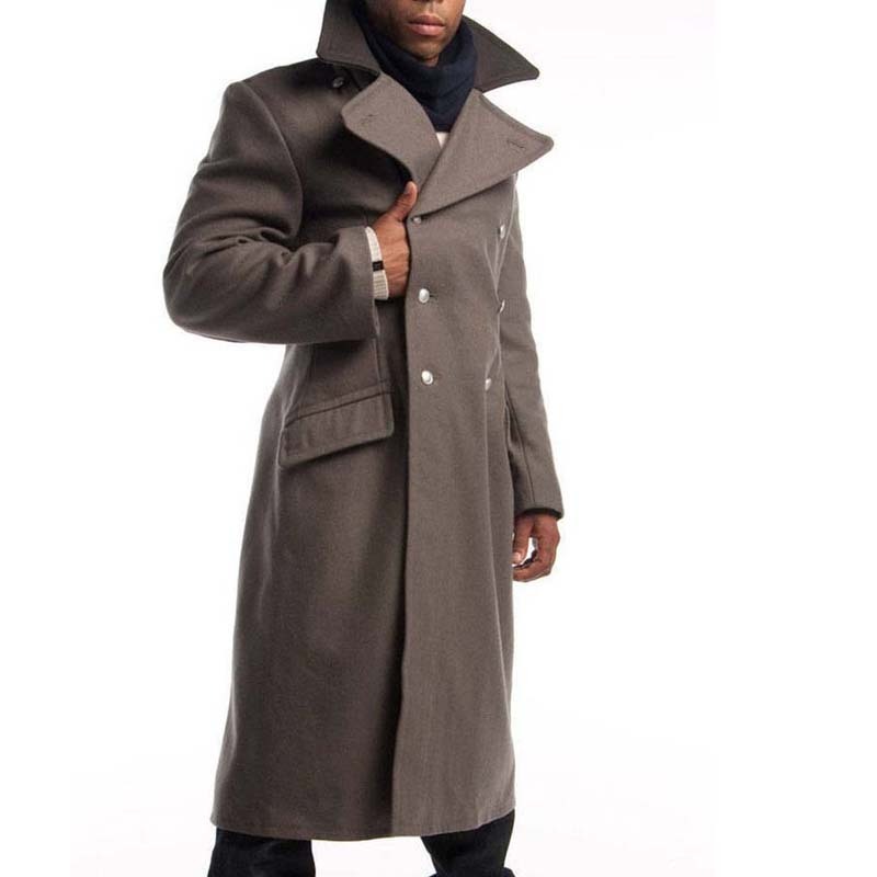 Men’s Contrast Collar Woolen Long Coat