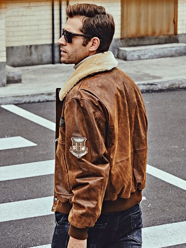 Men's Fur Collar With Cotton Leather Jacket - Image 6