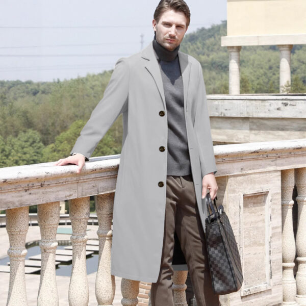 Men's Casual Extended Above The Knee Woolen Trench Coat - Image 2