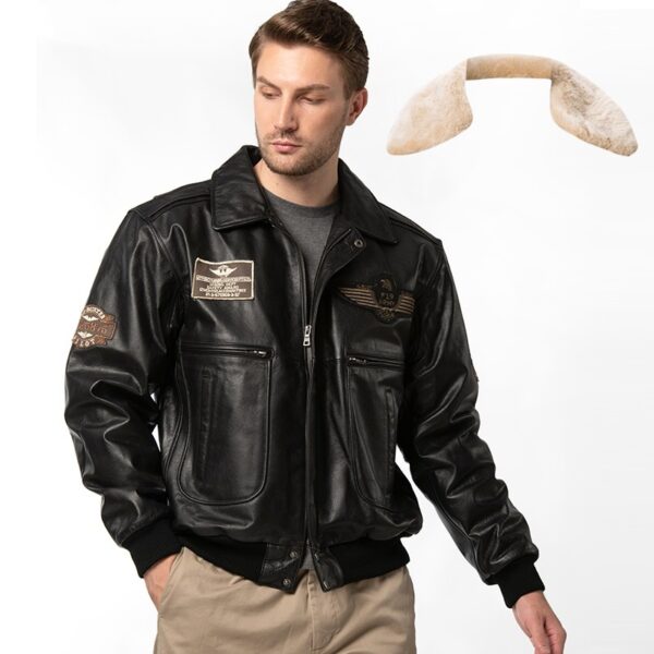 Men's Fur Collar With Cotton Leather Jacket - Image 3