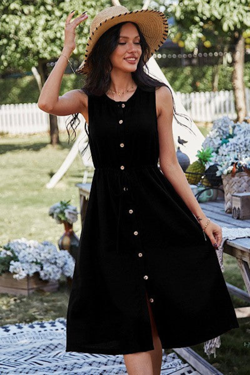 Button front sleeveless midi dress