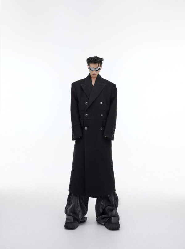 Three Dimensional Shoulder Pad Woolen Long Coat - Image 2