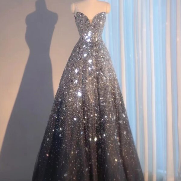 Blue Heavy Crystal Party  Dress - Image 3