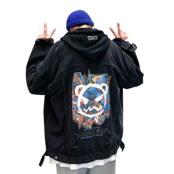 Autumn Creative Graffiti Print Denim Jacket Men - Image 3