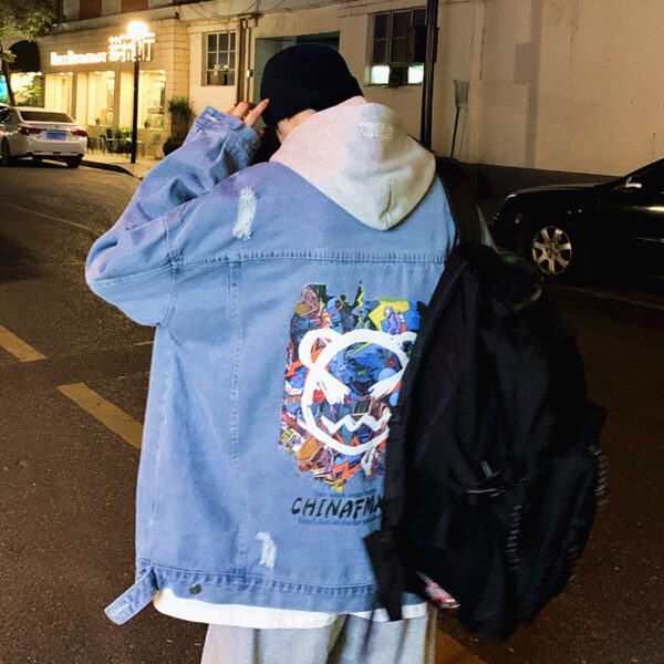 Autumn Creative Graffiti Print Denim Jacket Men - Image 2