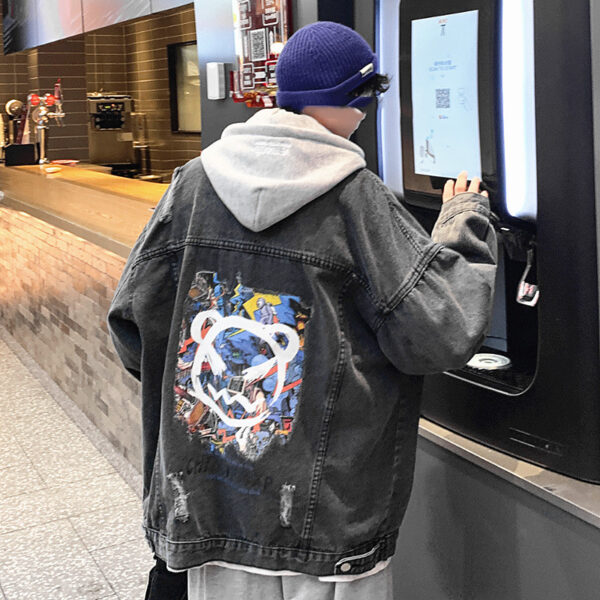 Autumn Creative Graffiti Print Denim Jacket Men - Image 6