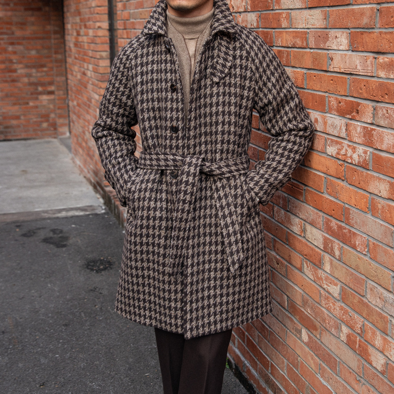 Houndstooth Men’s Warm Mid-length Jacket
