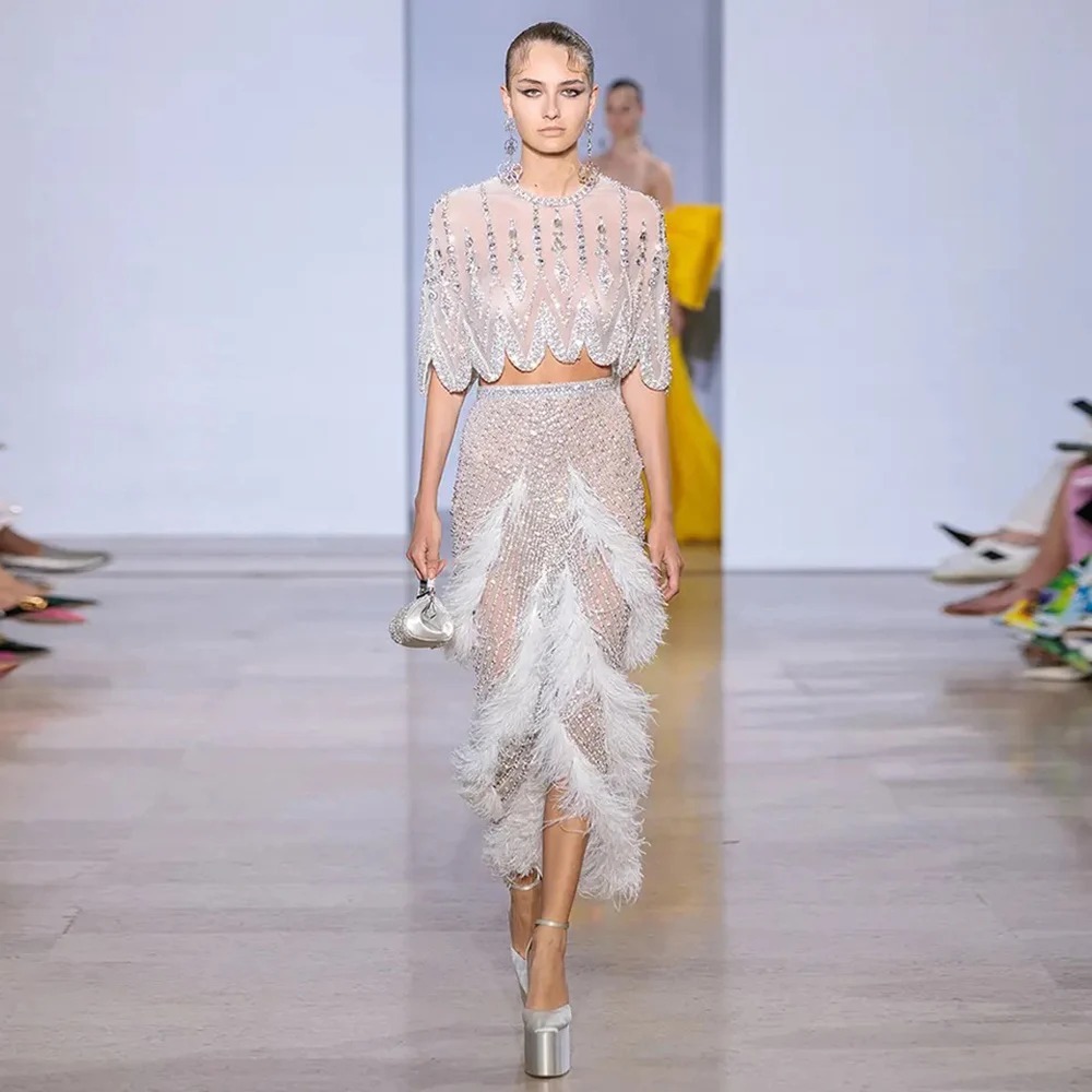 American Silver  Slim-fit Feather Shawl  Dress