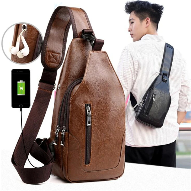 Luxury Brand Bag Leather Men Chest Bag