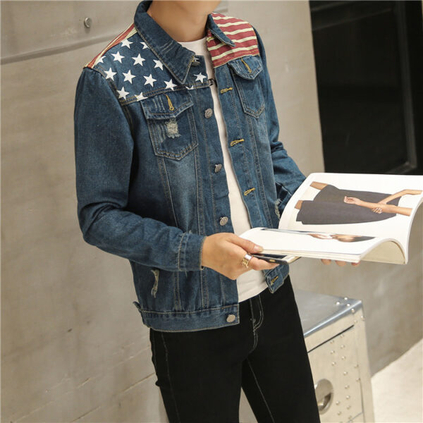 New men's denim jacket with holes for young men - Image 5