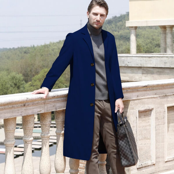 Men's Casual Extended Above The Knee Woolen Trench Coat - Image 4