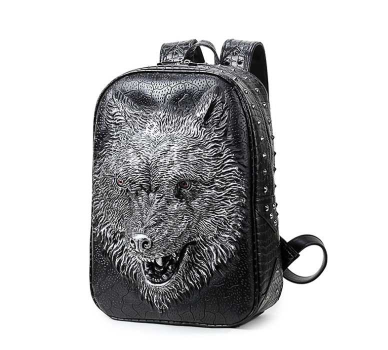 3D Wolf Head Student  Bags for Men