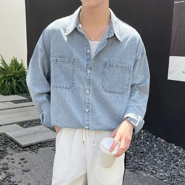 Workwear Light Blue Denim Shirt Jacket Men - Image 3