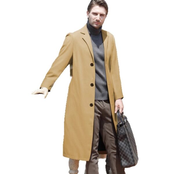 Men's Casual Extended Above The Knee Woolen Trench Coat - Image 3