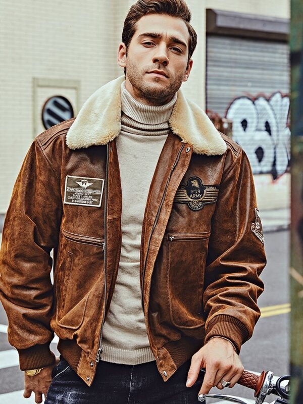 Men's Fur Collar With Cotton Leather Jacket - Image 7