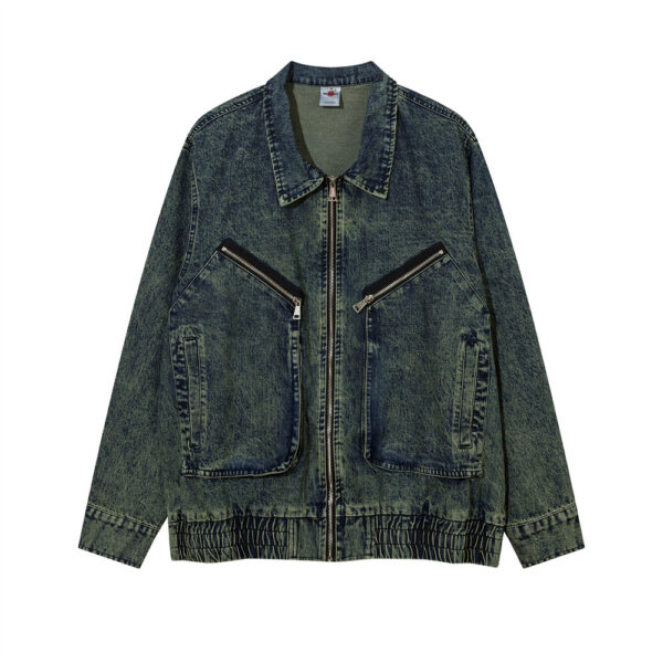 Tie-dye Gradient Large Pocket Denim Jacket For Men - Image 2