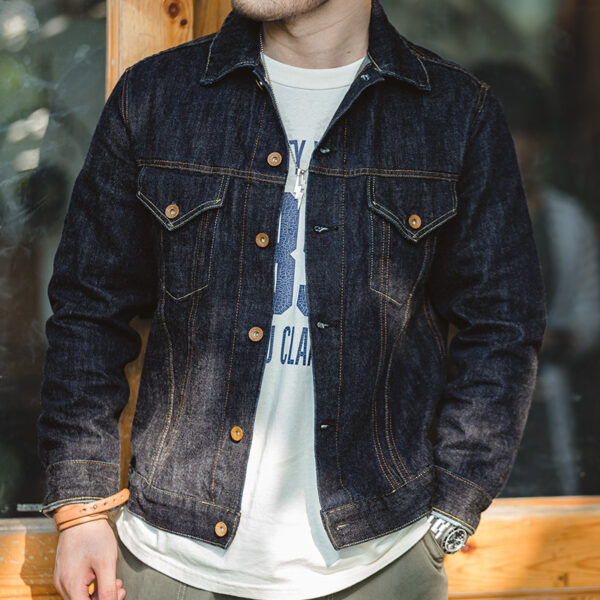 Original Color Denim Jacket Motorcycle Slim Jacket Men - Image 3