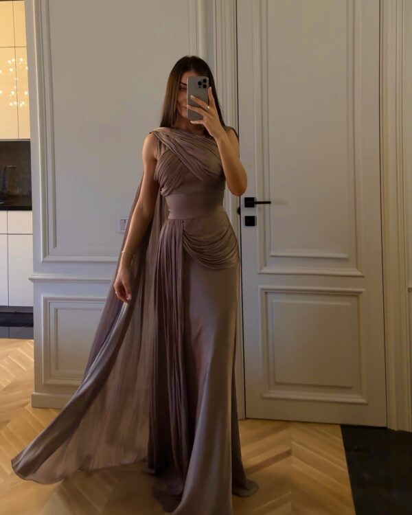 Pleated Ribbon Satin Party Dress - Image 3