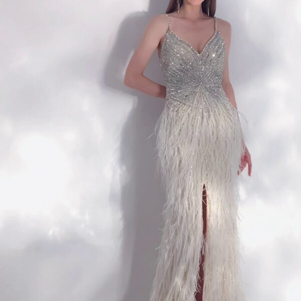 Women's Feather High End Evening Dress