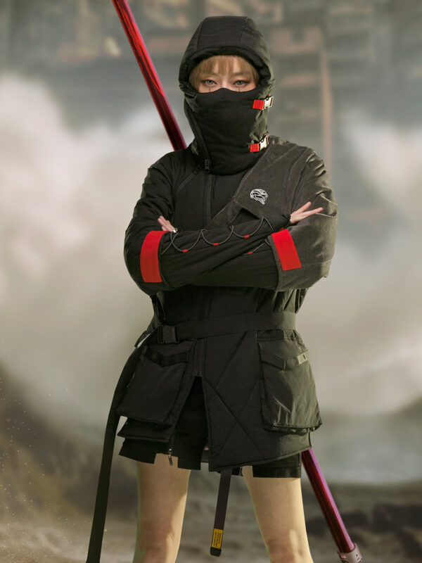 Mid-length Black Hooded Cotton Coat - Image 6