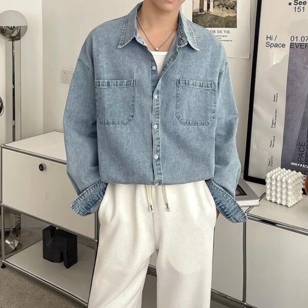 Workwear Light Blue Denim Shirt Jacket Men - Image 9