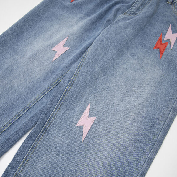 Lightning Embroidered Denim Trousers Men - Image 9