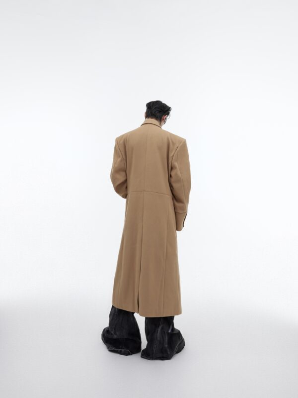Three Dimensional Shoulder Pad Woolen Long Coat - Image 4