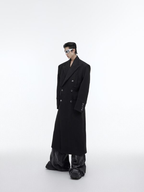 Three Dimensional Shoulder Pad Woolen Long Coat - Image 10