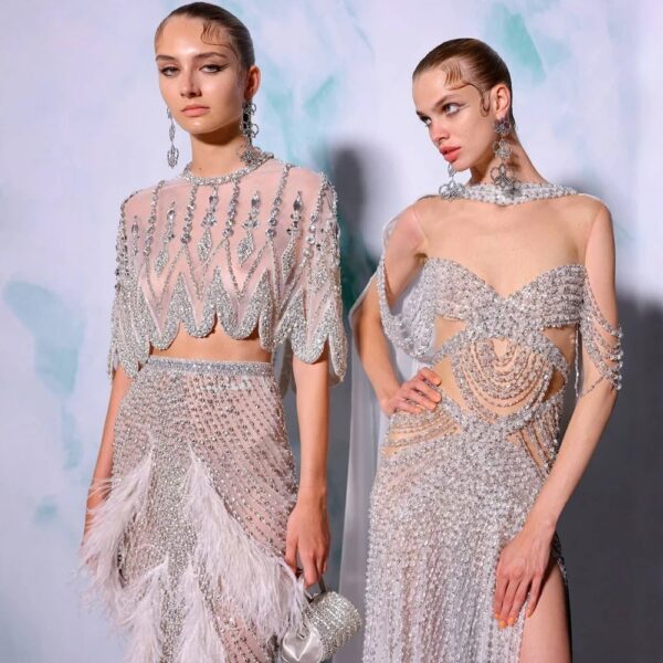 American Silver  Slim-fit Feather Shawl  Dress - Image 2