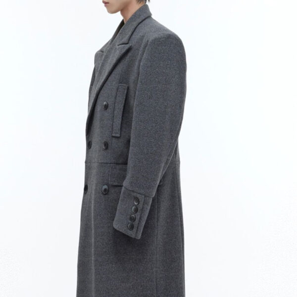 Three Dimensional Shoulder Pad Woolen Long Coat - Image 5