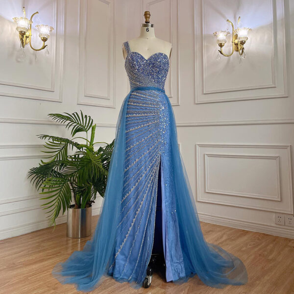 Handmade Beaded Split Shoulder Fishtail Dress - Image 6