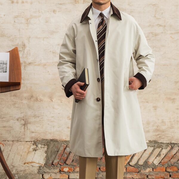 Medium Length Spliced Corduroy Windbreaker For Men - Image 5