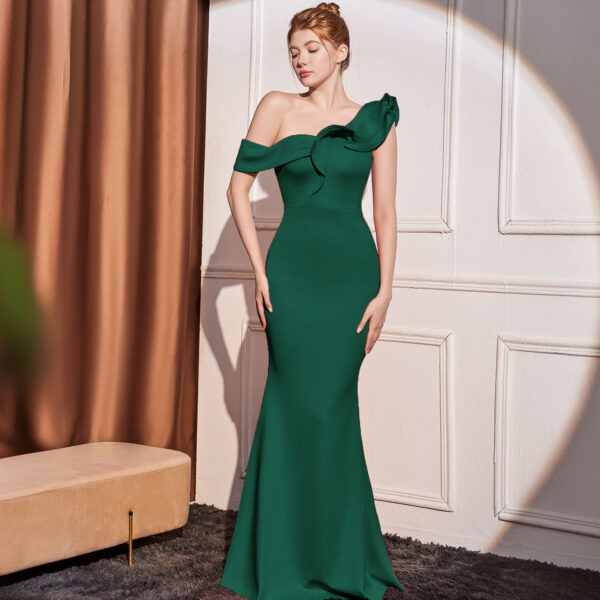 High-end  Shoulder Slimming Long Party Dress - Image 6