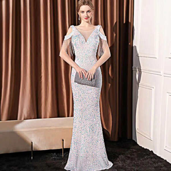 Sequin Long Slim Slimming Fishtail Dress - Image 7