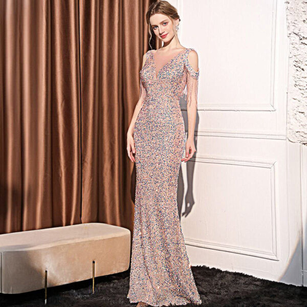Sequin Long Slim Slimming Fishtail Dress - Image 6