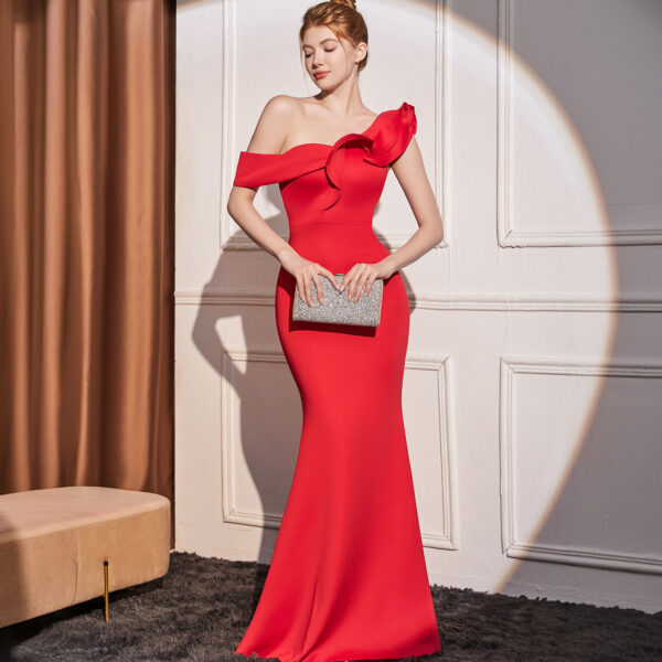 High-end  Shoulder Slimming Long Party Dress - Image 2