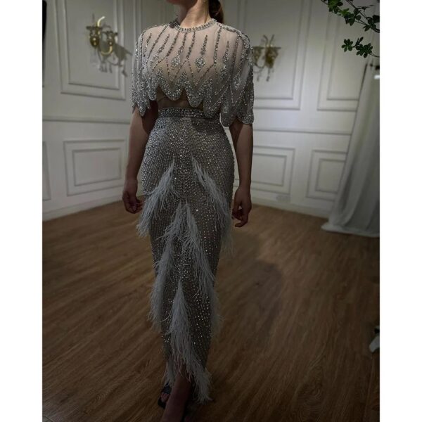 American Silver  Slim-fit Feather Shawl  Dress - Image 5