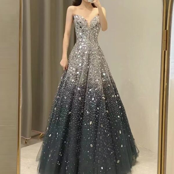 Blue Heavy Crystal Party  Dress
