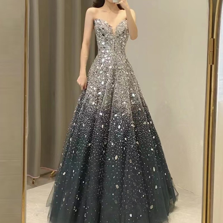 Blue Heavy Crystal Party  Dress