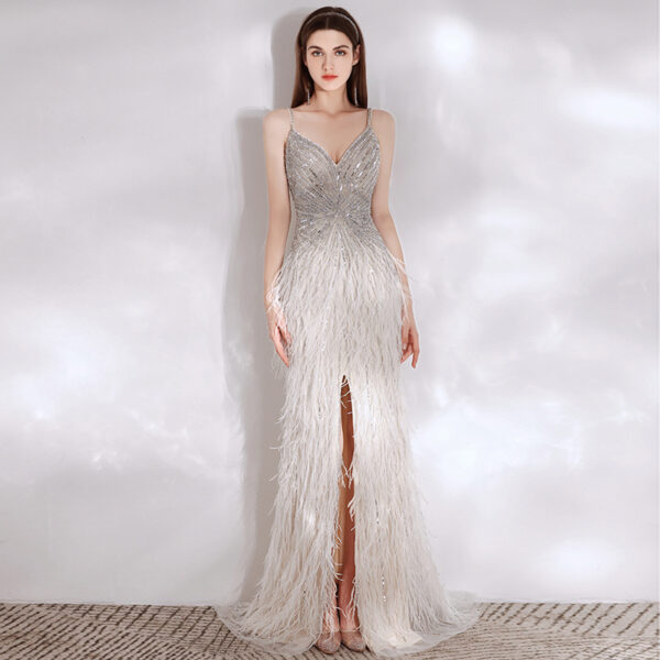 Women's Feather High End Evening Dress - Image 5