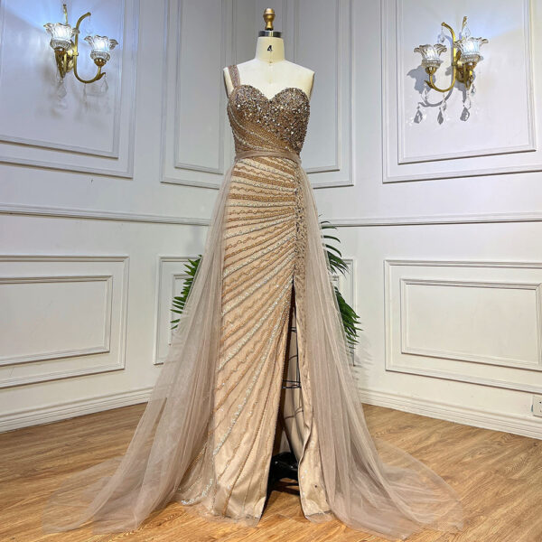Handmade Beaded Split Shoulder Fishtail Dress - Image 4