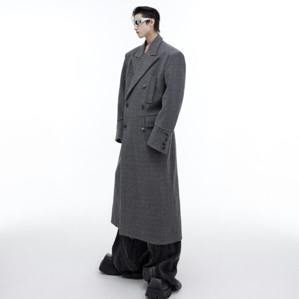 Three Dimensional Shoulder Pad Woolen Long Coat