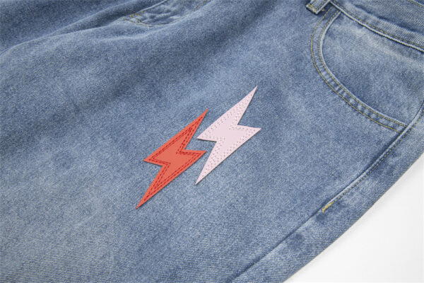 Lightning Embroidered Denim Trousers Men - Image 10