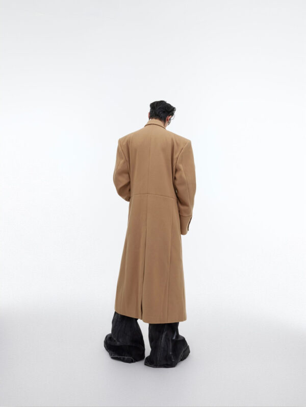 Three Dimensional Shoulder Pad Woolen Long Coat - Image 8