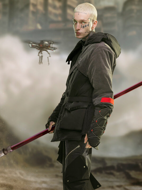 Mid-length Black Hooded Cotton Coat - Image 9