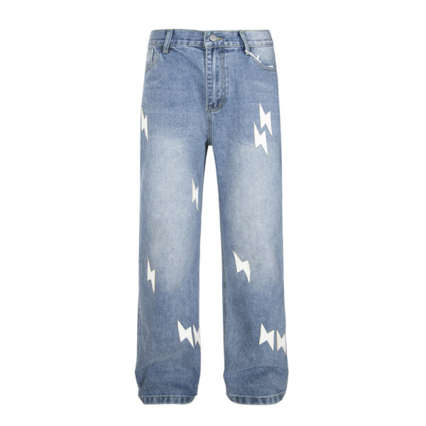 Lightning Embroidered Denim Trousers Men - Image 7