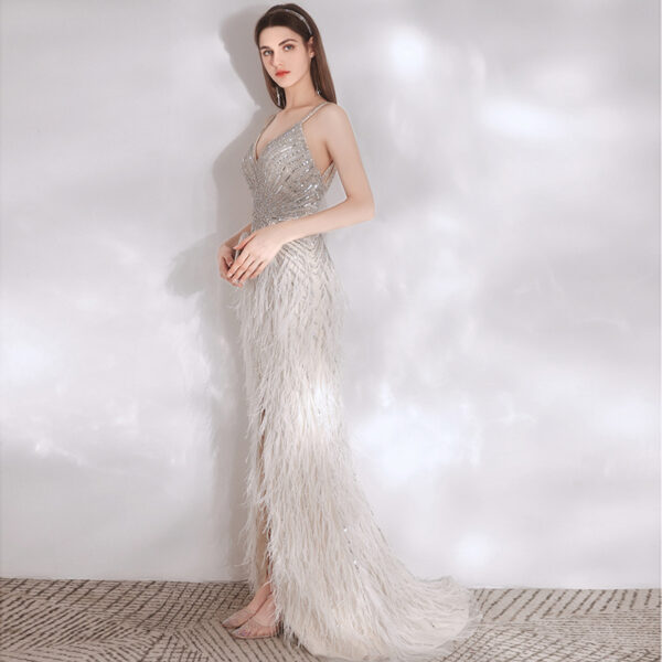 Women's Feather High End Evening Dress - Image 3