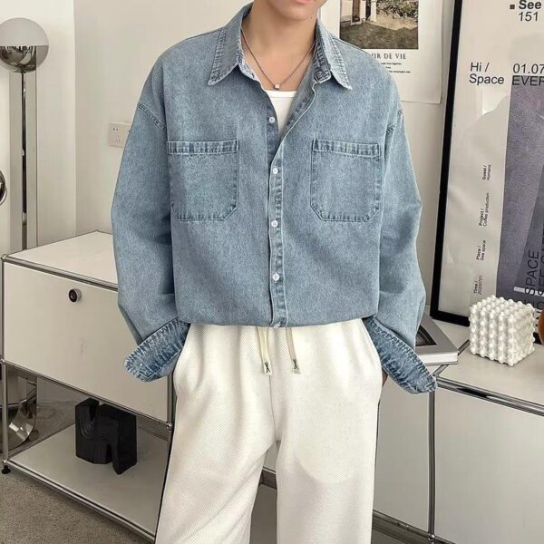 Workwear Light Blue Denim Shirt Jacket Men - Image 2